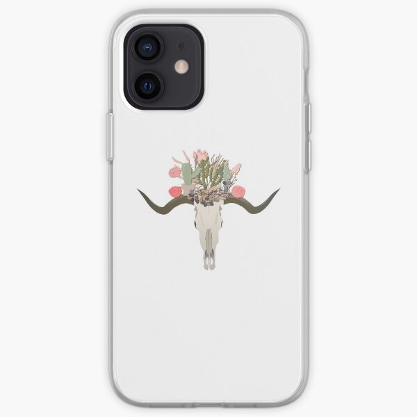 Bull Skull With Cacti Crown - Hand Painted Watercolor iPhone Soft Case