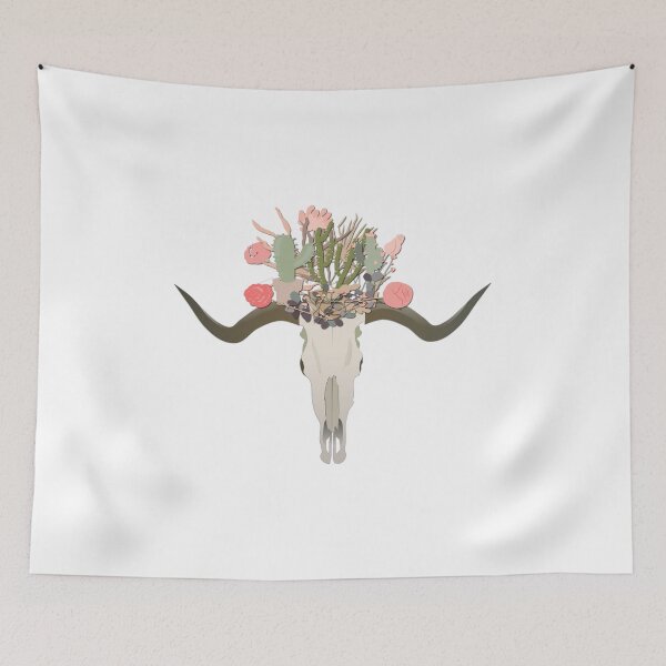 Item preview, Bull Skull With Cacti Crown - Hand Painted Watercolor designed and sold by Pavnud.