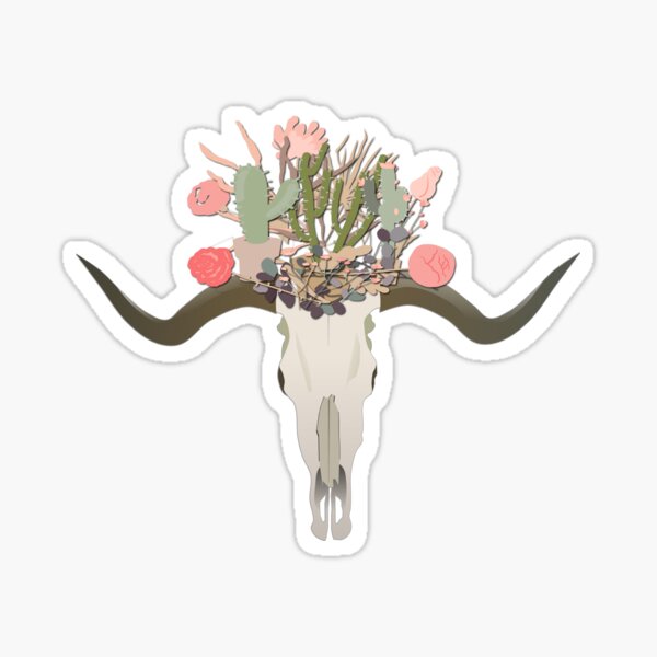 Bull Skull With Cacti Crown - Hand Painted Watercolor Sticker