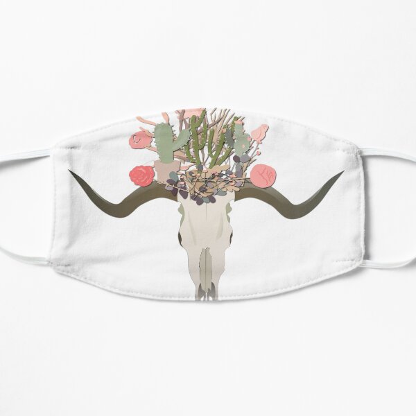 Bull Skull With Cacti Crown - Hand Painted Watercolor Flat Mask