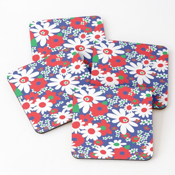 1960s 1970s Retro Trippy Groovy Funky Flowers All Over Repeat Pattern Coasters (Set of 4)