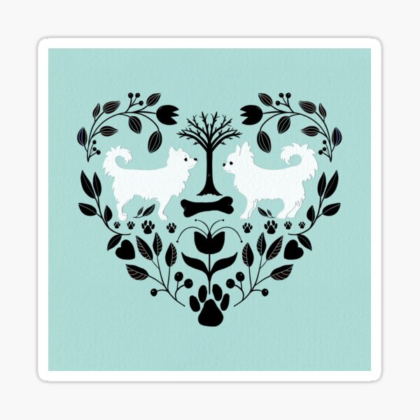 Chihuahuas Folk Art, soft blue Sticker
