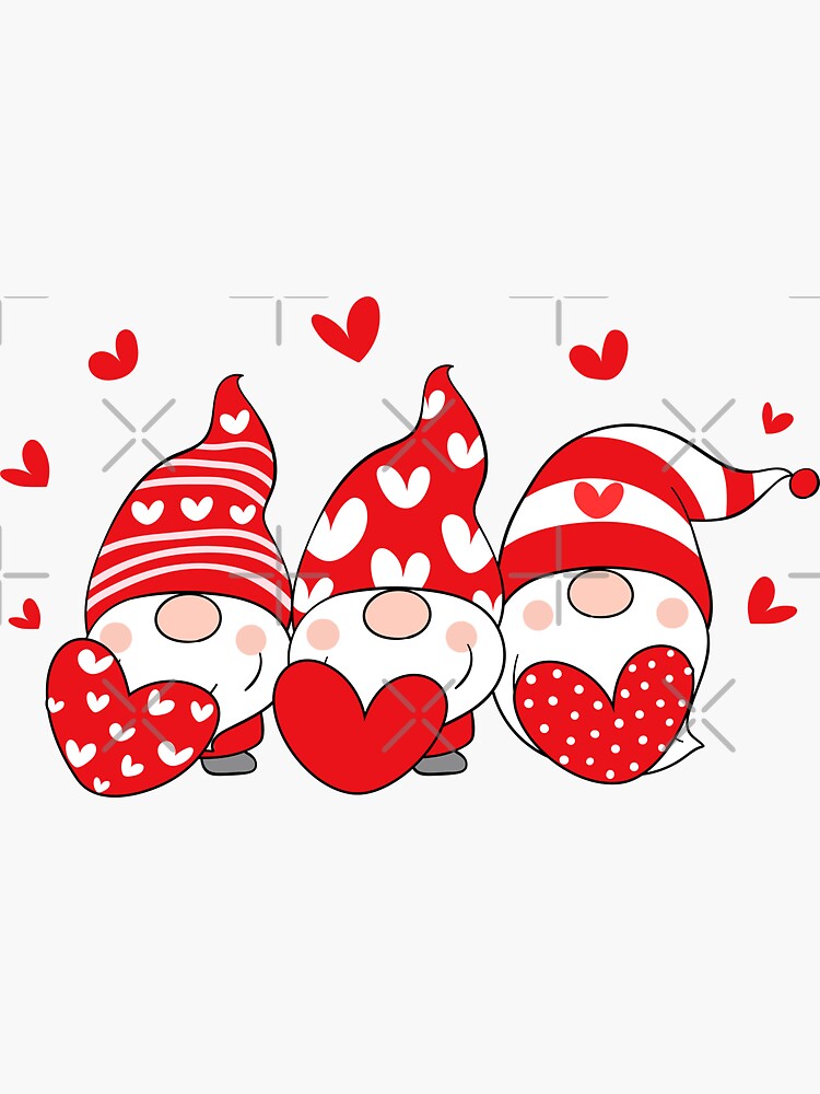Gnomes removable resistant "Three Gnomes Holding Hearts Happy Valentines Day 2021" Sticker by