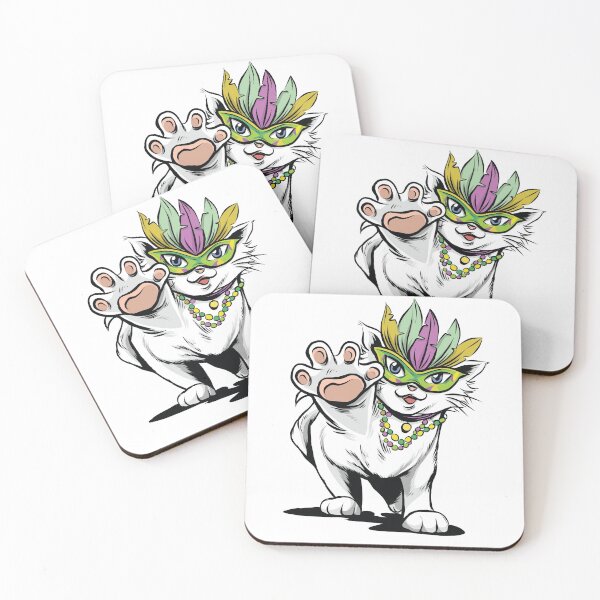 Item preview, Mardi Gras Cat | White Kitten w Mask and Beads | Festival designed and sold by MAS-S.