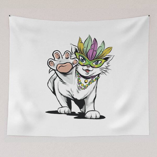Item preview, Mardi Gras Cat | White Kitten w Mask and Beads | Festival designed and sold by MAS-S.