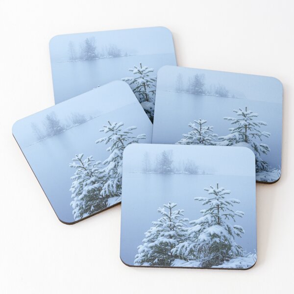 Item preview, Foggy winter lake and spruce trees designed and sold by Juhku.