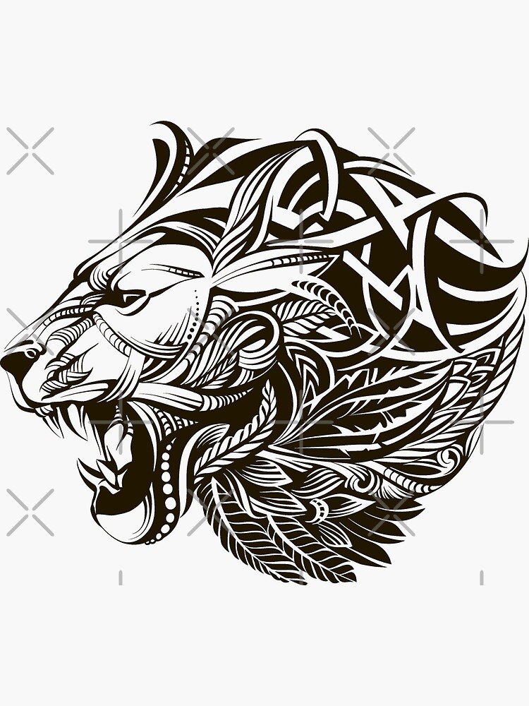 Magnificient Lion Head and Roses Tattoo Design – Tattoos Wizard Designs