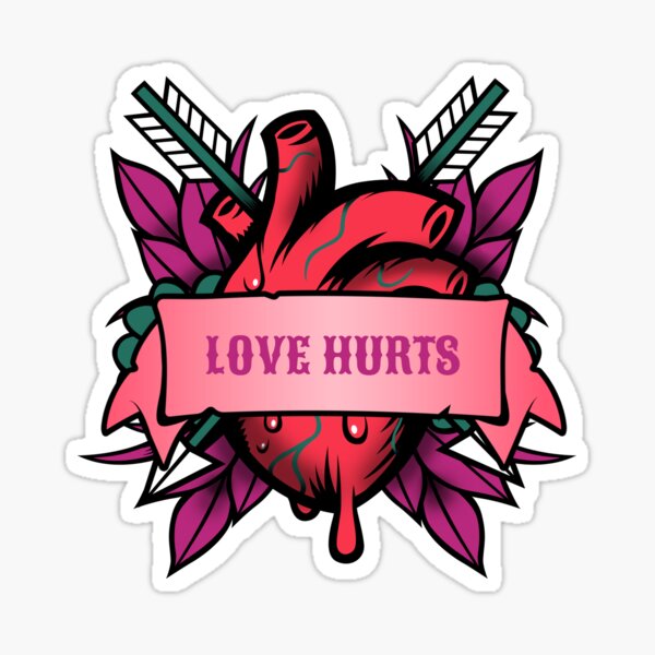 Love Hurts Tattoo Style Anatomic Heart With Arrows