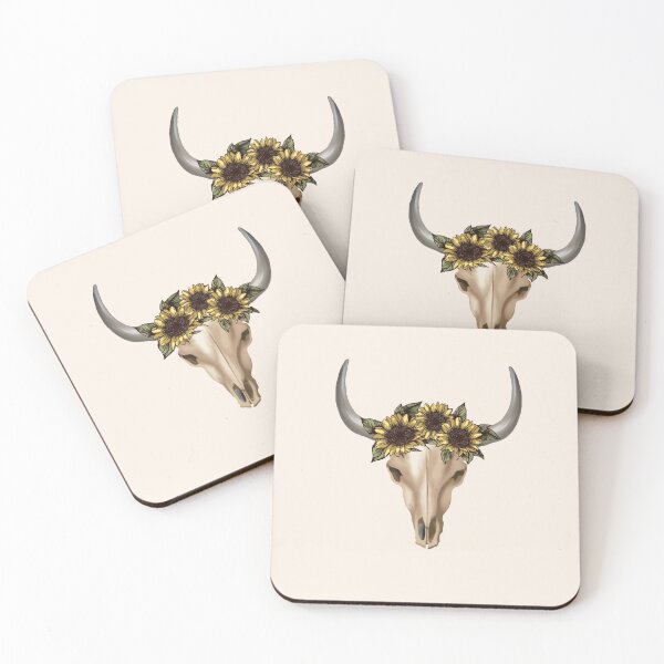 Item preview, Cow Skull and Crown leaves and sunflowers designed and sold by Collagedream.