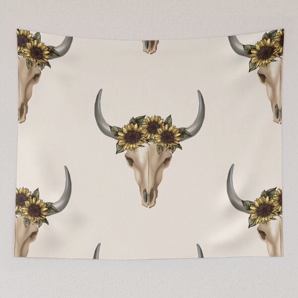 Item preview, Cow Skull and Crown leaves and sunflowers designed and sold by Collagedream.