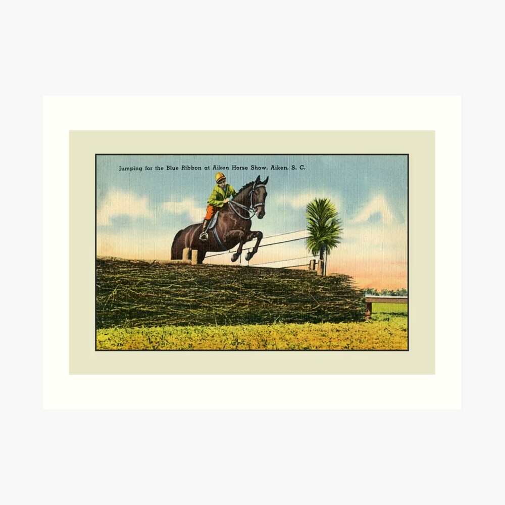 "Vintage horse jumping, Aiken Horse Show, SC" Art Print by