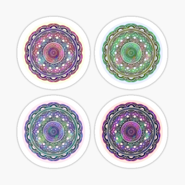 Popular Mandala Design Stickerpack (Set of 4) Multi Color Tie Dye Rainbow Psychedelic Trendy Sticker