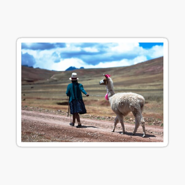 Andean Mountain Woman w/ Llama - Peru Sticker