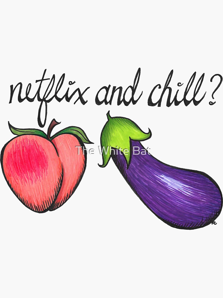"Peach and Eggplant Emojis Netflix and Chill?" Sticker for Sale by