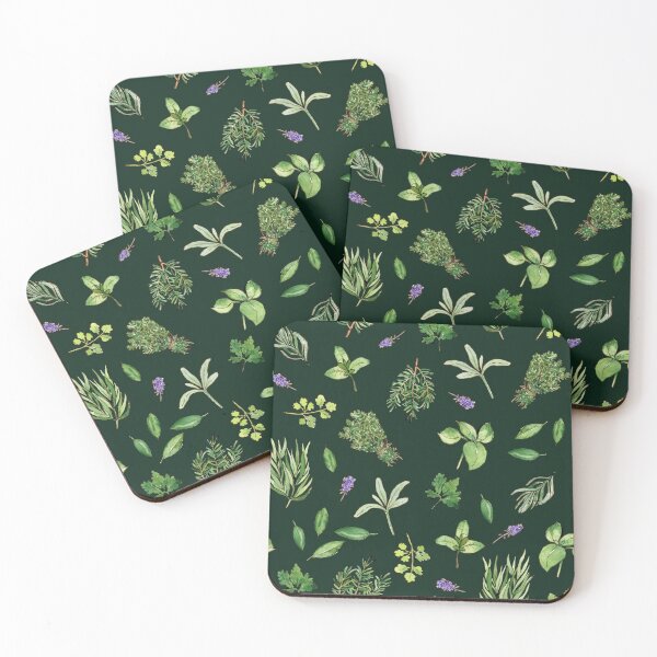 Item preview, Herbs watercolor pattern on dark green designed and sold by AnjeseAnna.