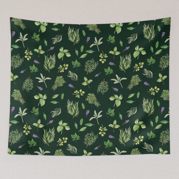 Item preview, Herbs watercolor pattern on dark green designed and sold by AnjeseAnna.