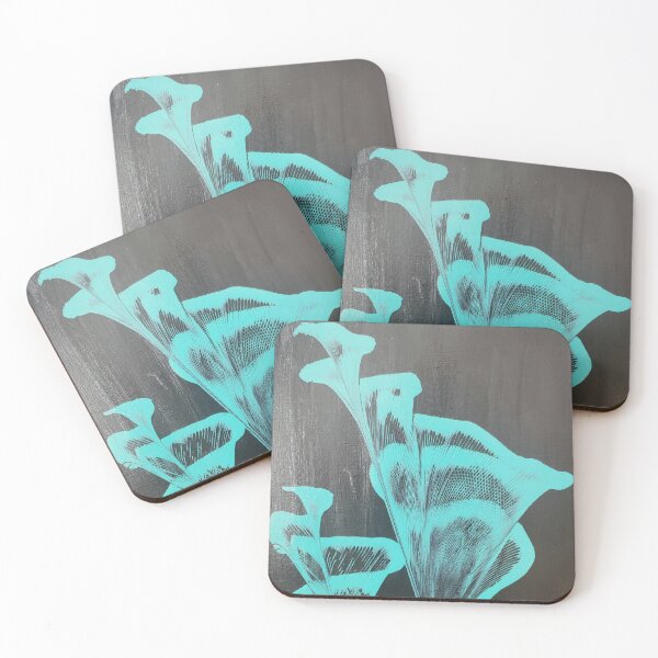 Item preview, Teal chain pulled flowers on black background. designed and sold by Kim-Pratt.