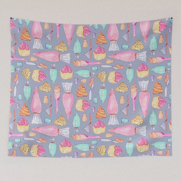 Item preview, Frosting and cupcakes watercolor pattern on gray designed and sold by AnjeseAnna.