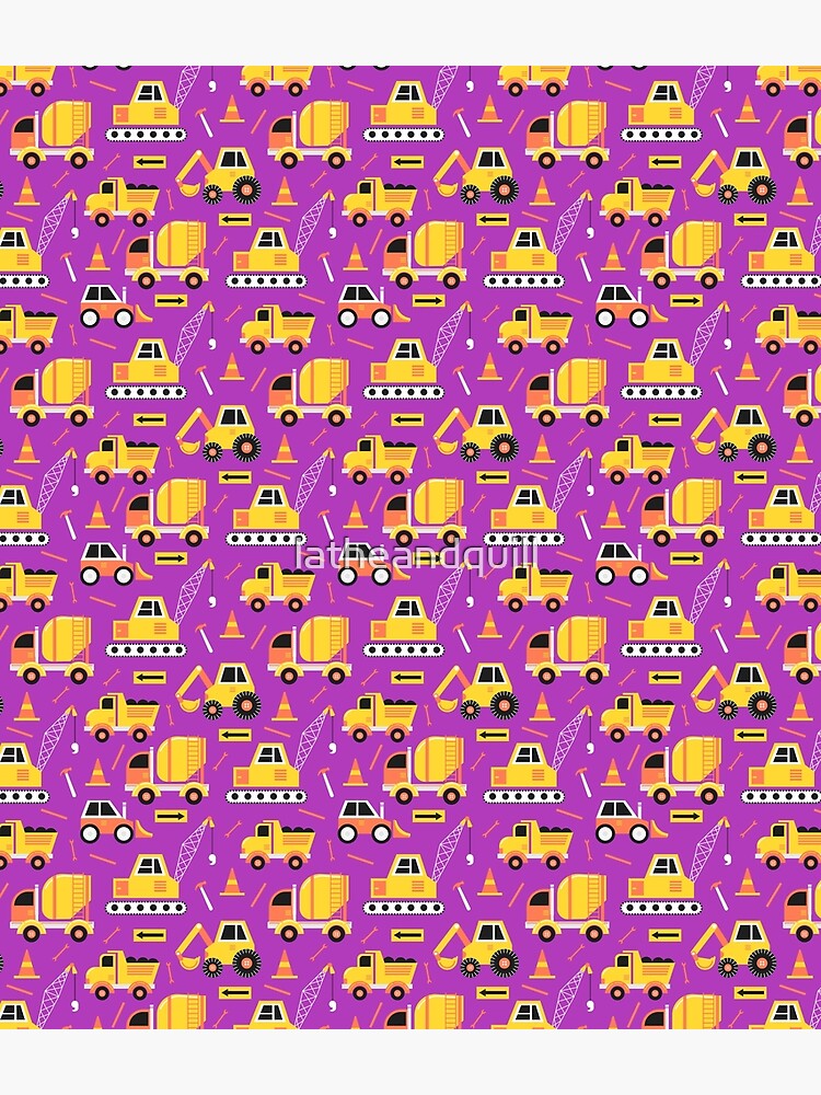 Thumbnail 3 of 3, Backpack, Construction Trucks on Bright Purple designed and sold by latheandquill.
