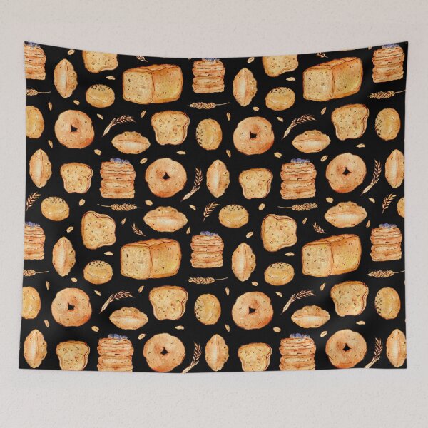 Item preview, Wheat bread watercolor pattern on black designed and sold by AnjeseAnna.