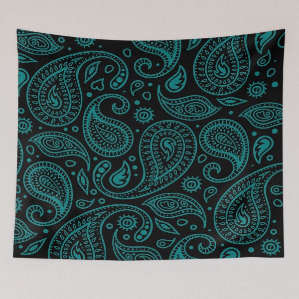 Artikelvorschau, Paisley Pattern Teal on Black Background Bandana Style Design entworfen und verkauft von Troy Krieger.