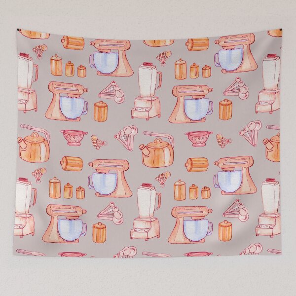 Item preview, Kitchen gears watercolor pattern on warm gray designed and sold by AnjeseAnna.