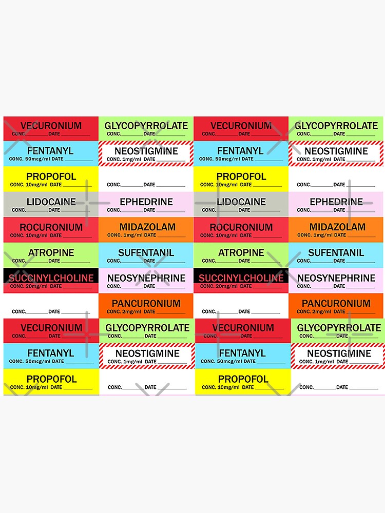 "Anesthesia Medication Labels" Sticker for Sale by AnesthesiaGoods