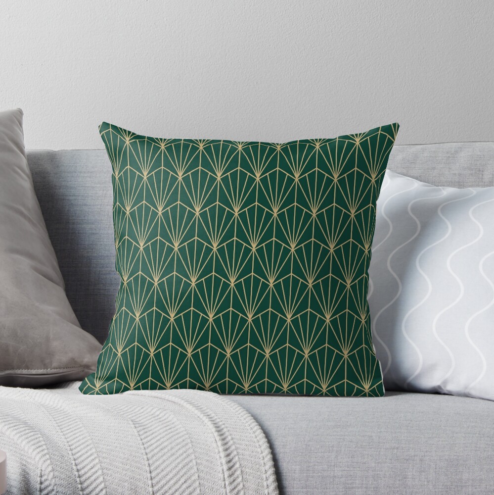 "Art Deco in Green and Gold" Throw Pillow by beckybailey | Redbubble