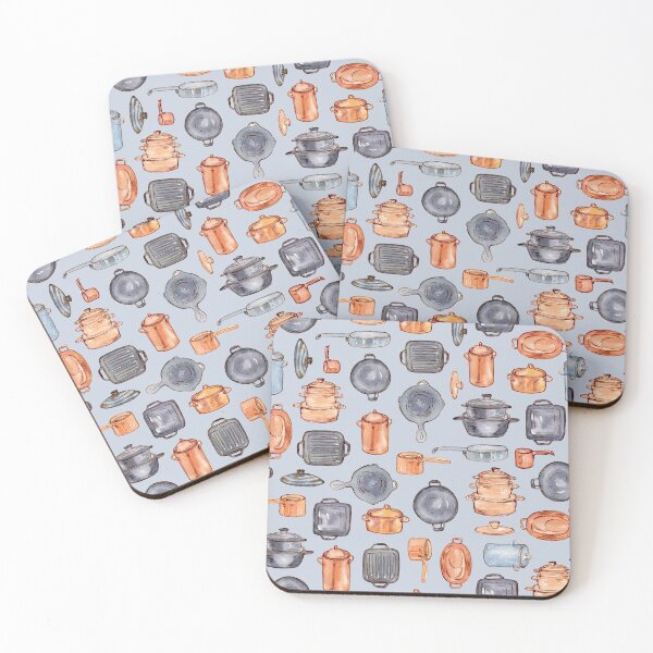 Item preview, Kitchen gears: pots and pans watercolor pattern on gray designed and sold by AnjeseAnna.