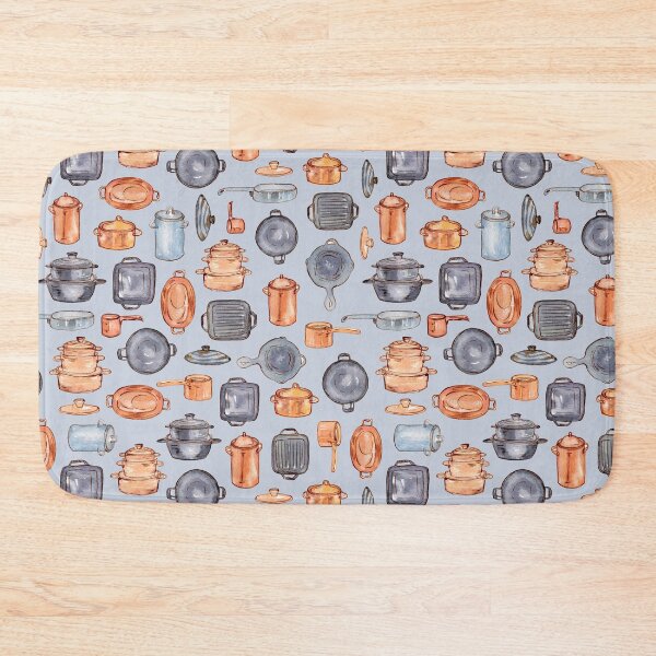 Item preview, Kitchen gears: pots and pans watercolor pattern on gray designed and sold by AnjeseAnna.