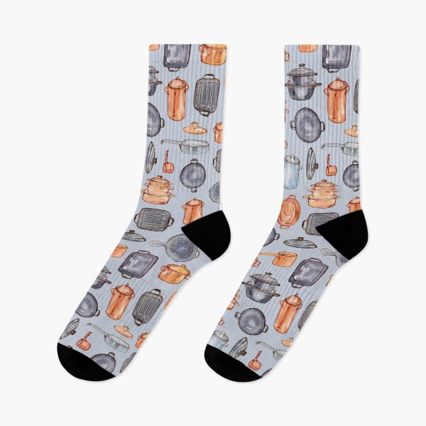 Item preview, Kitchen gears: pots and pans watercolor pattern on gray designed and sold by AnjeseAnna.