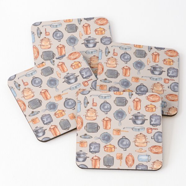 Item preview, Kitchen gears: pots and pans watercolor pattern on beige designed and sold by AnjeseAnna.