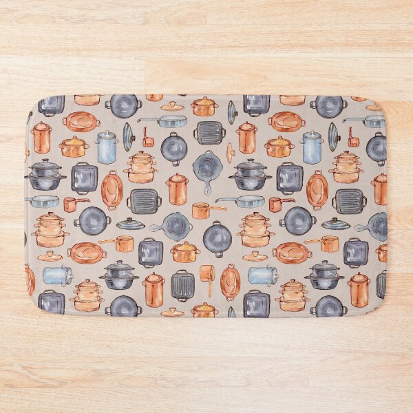Item preview, Kitchen gears: pots and pans watercolor pattern on beige designed and sold by AnjeseAnna.