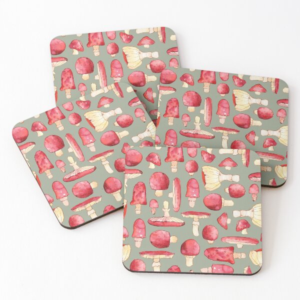 Item preview, Colorful red cups mashrooms watercolor pattern on warm grey designed and sold by AnjeseAnna.