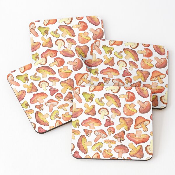 Item preview, Colorful brown and yellow mashrooms watercolor pattern on white designed and sold by AnjeseAnna.