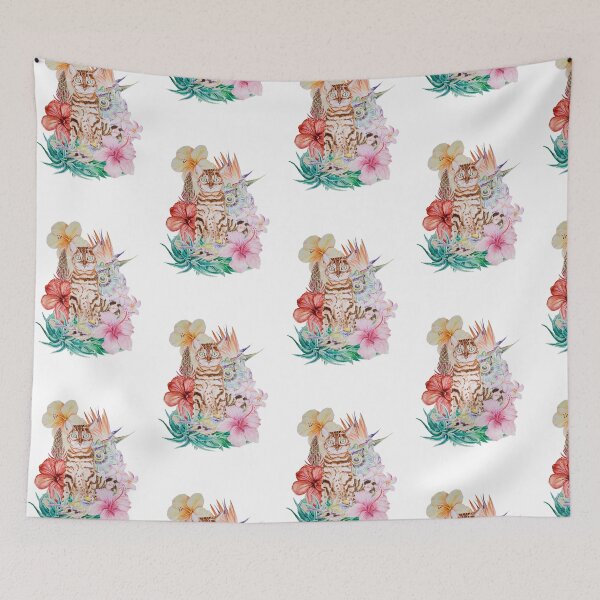 Item preview, Cat with tropical flowers designed and sold by MartaHorodniczy.