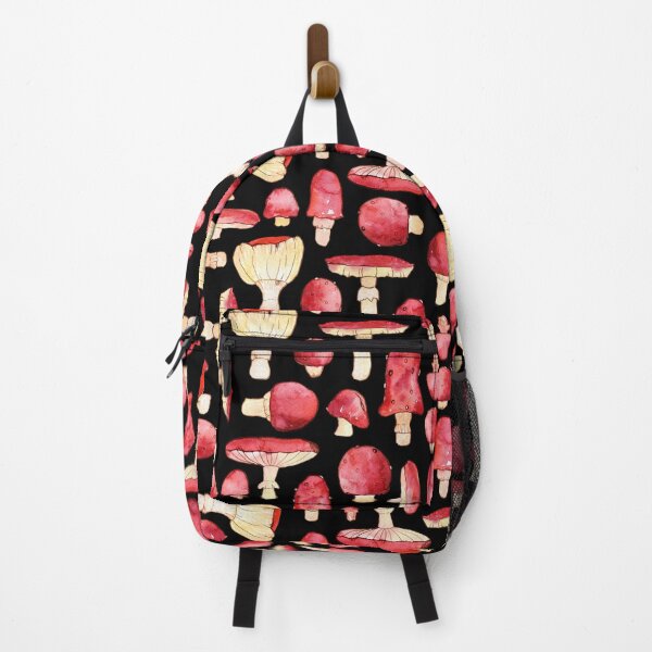 Item preview, Colorful red mashrooms watercolor pattern on black designed and sold by AnjeseAnna.