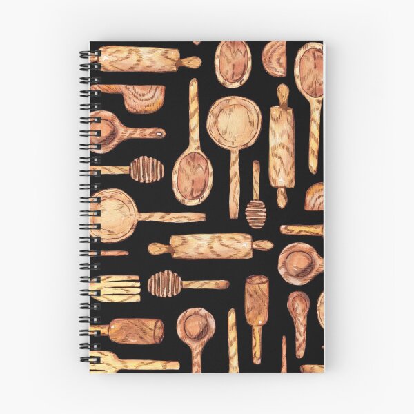 Item preview, Wooden kitchen utensils watercolor pattern on black designed and sold by AnjeseAnna.