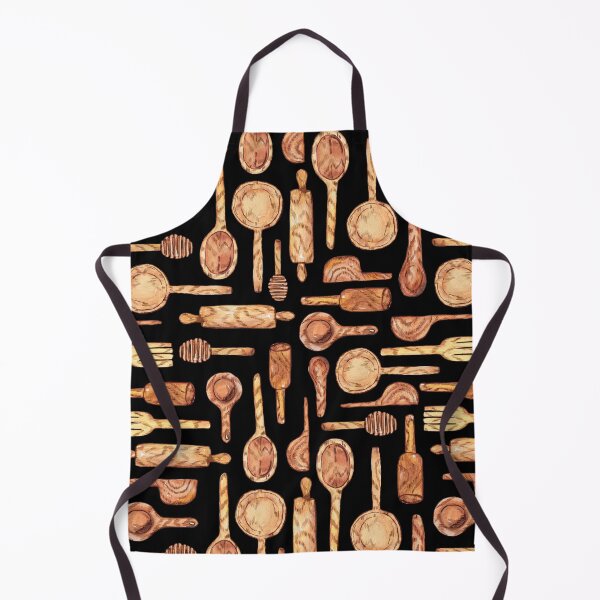 Item preview, Wooden kitchen utensils watercolor pattern on black designed and sold by AnjeseAnna.
