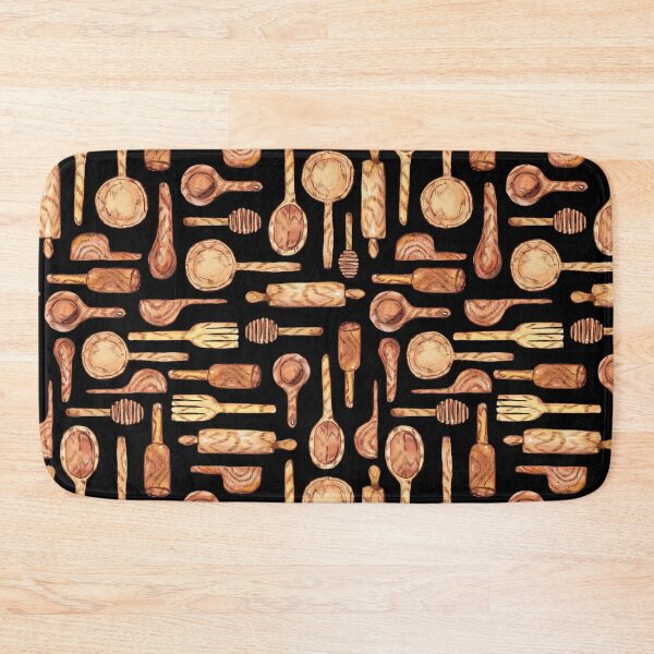 Item preview, Wooden kitchen utensils watercolor pattern on black designed and sold by AnjeseAnna.