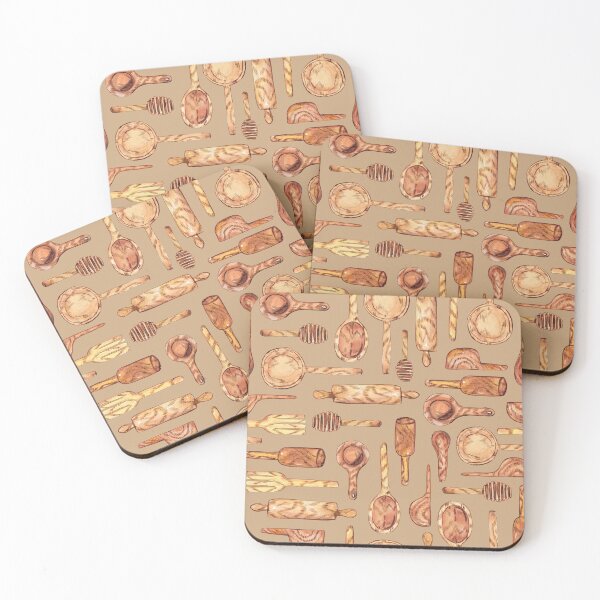 Item preview, Wooden kitchen utensils watercolor pattern on brown designed and sold by AnjeseAnna.