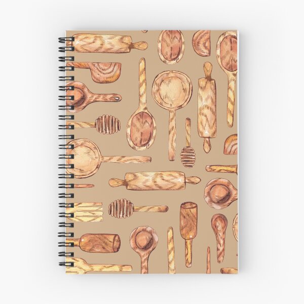 Item preview, Wooden kitchen utensils watercolor pattern on brown designed and sold by AnjeseAnna.