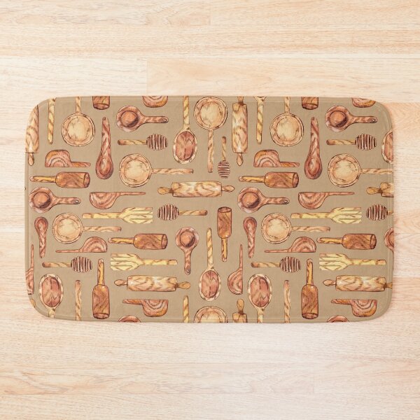 Item preview, Wooden kitchen utensils watercolor pattern on brown designed and sold by AnjeseAnna.
