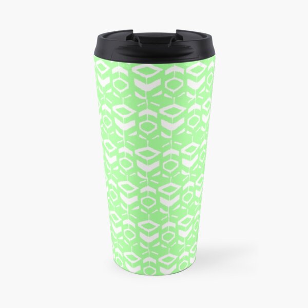 White flower pattern with green background Travel Mug