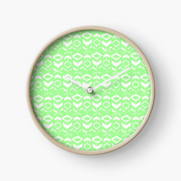 White flower pattern with green background Clock