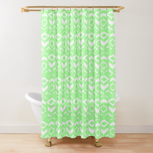 White flower pattern with green background Shower Curtain