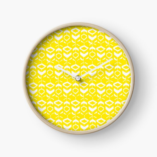 White flower pattern with yellow background Clock