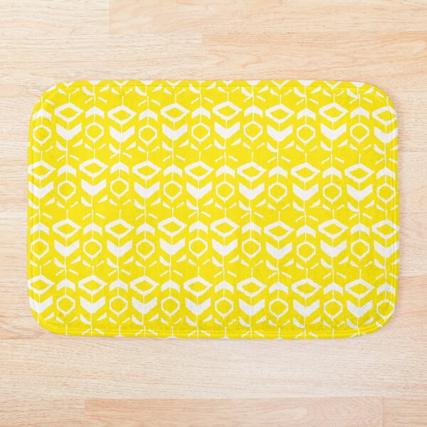 White flower pattern with yellow background Bath Mat