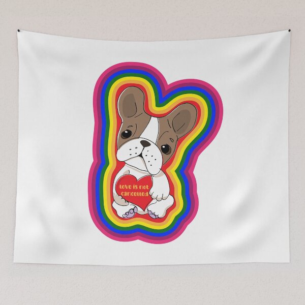 Item preview, Love is Not Cancelled - Rainbow dog holding a heart designed and sold by EatLiveDesign.