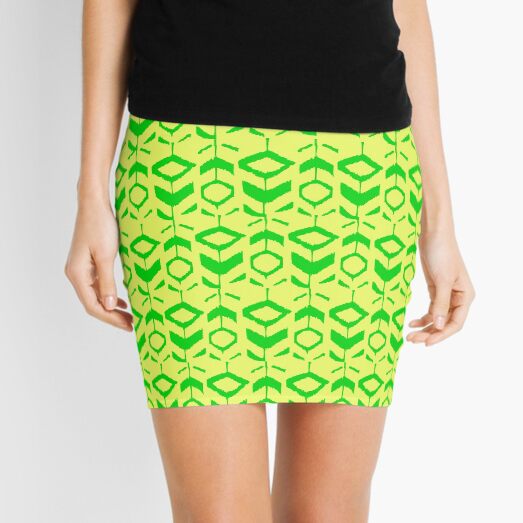 Green flower pattern with with yellow background Mini Skirt